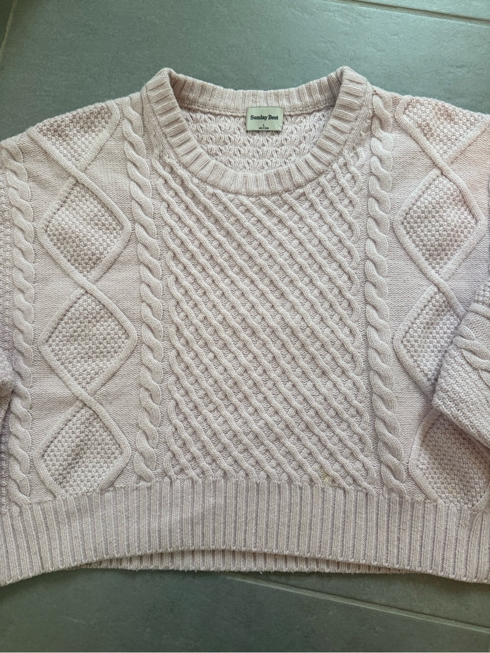 Sunday Best Aritzia Pale Pink Cable Knit Crew Sweater